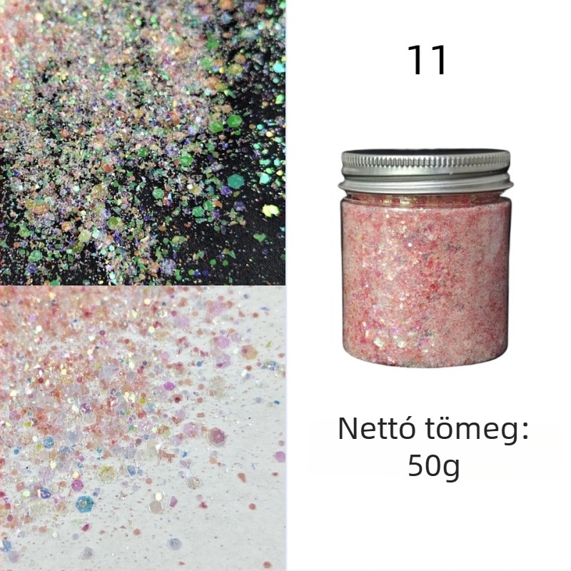 50 g üveg csillámló körömdíszítő glitter, koreai stílusú színváltó effekt, DIY köröm dekoráció