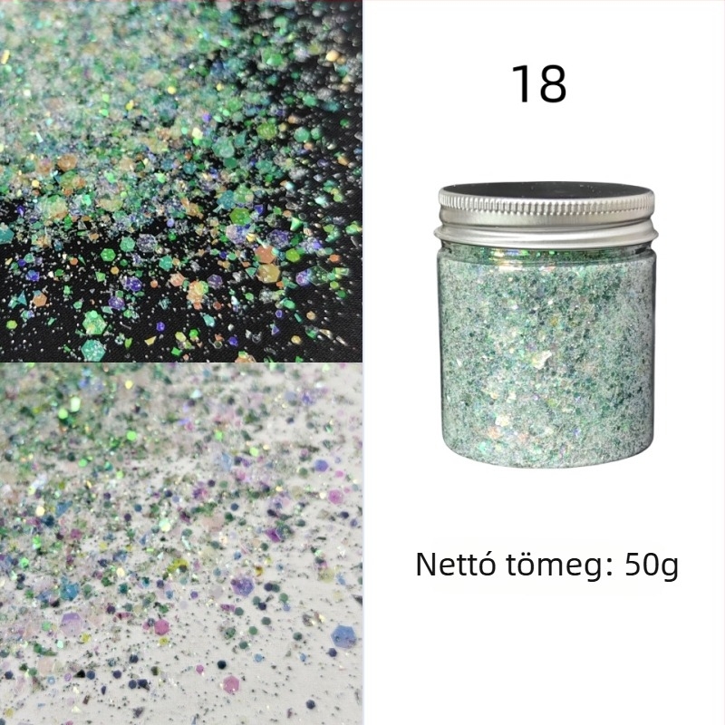 50 g üveg csillámló körömdíszítő glitter, koreai stílusú színváltó effekt, DIY köröm dekoráció