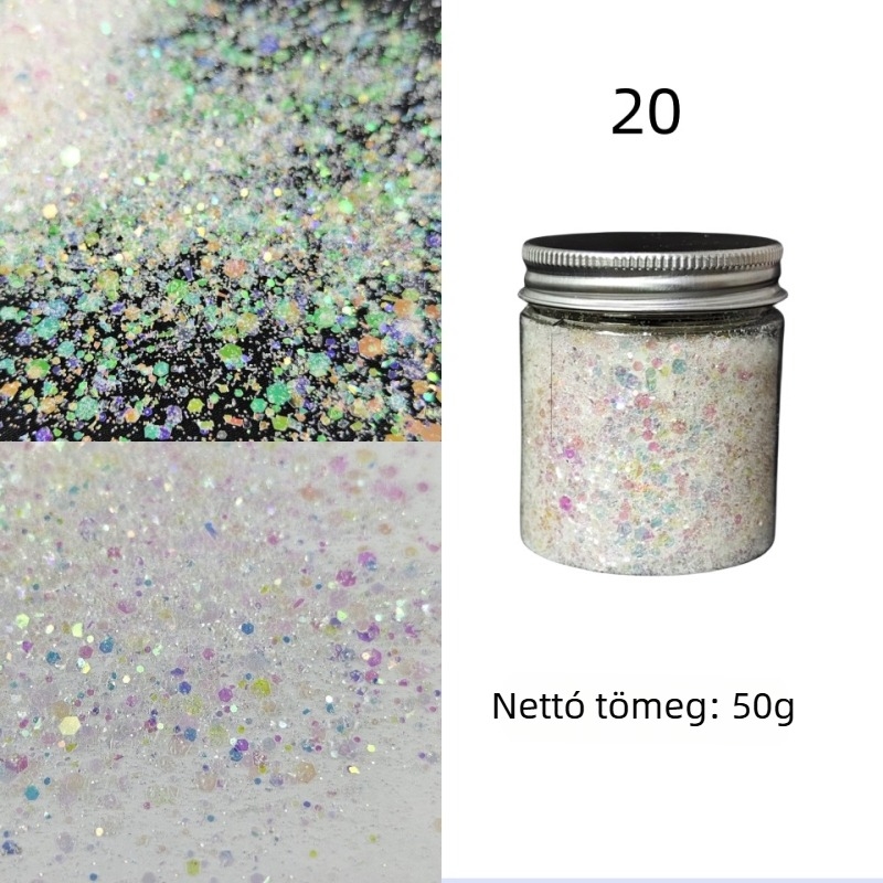 50 g üveg csillámló körömdíszítő glitter, koreai stílusú színváltó effekt, DIY köröm dekoráció