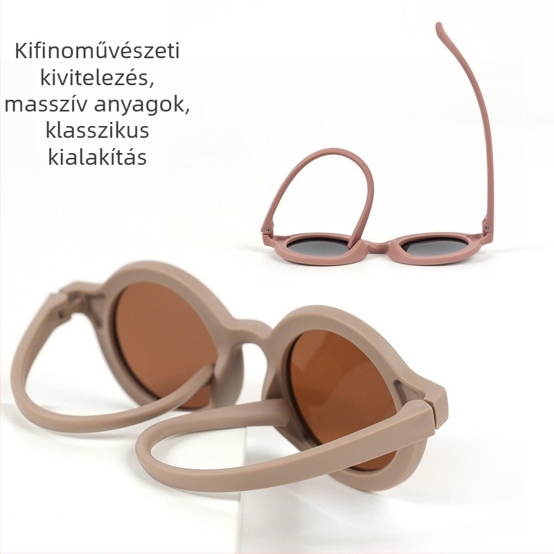 Gyerek napszemüveg szilikon kerek kerettel, UV400 védelem, polarizált TAC lencsék, teljes keret, keret anyaga: TPEE