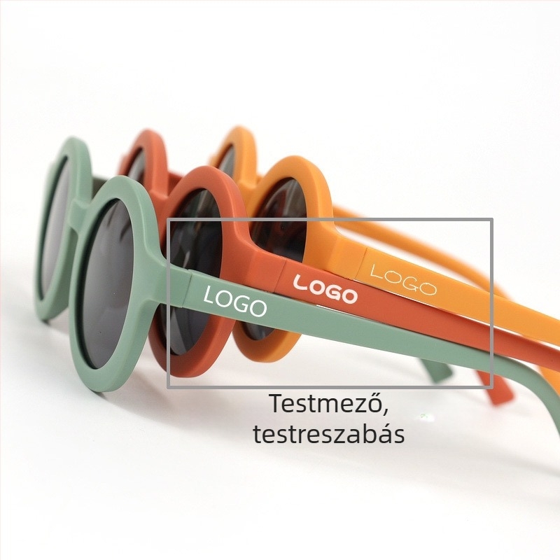 Gyerek napszemüveg szilikon kerek kerettel, UV400 védelem, polarizált TAC lencsék, teljes keret, keret anyaga: TPEE