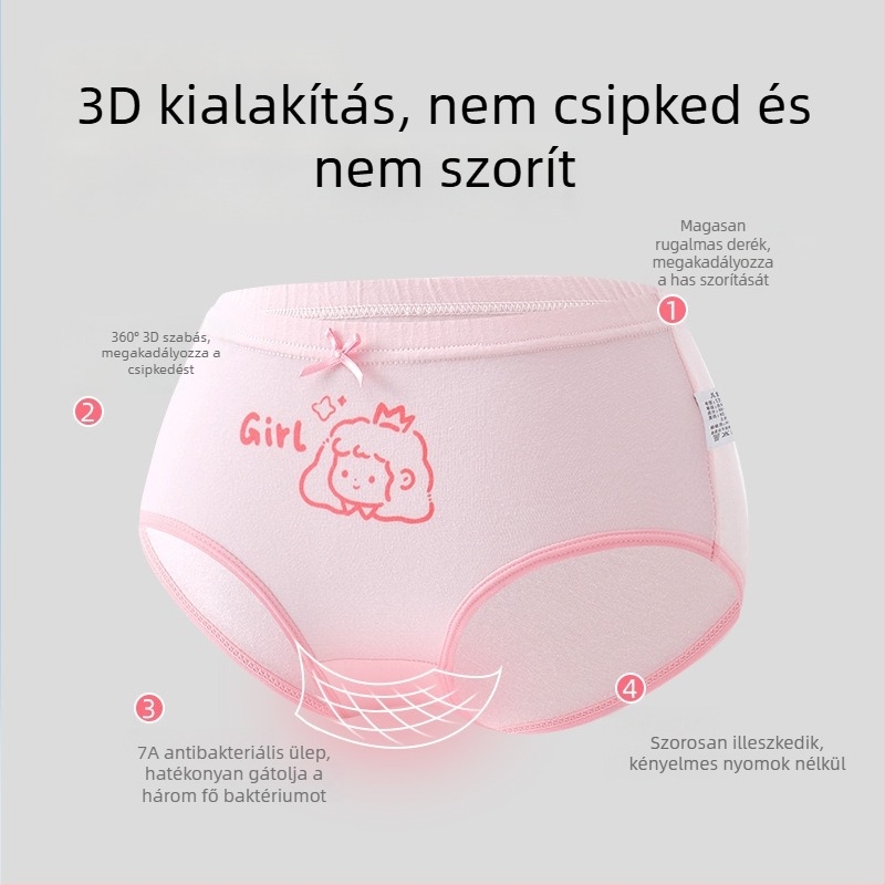 Lányok pamut alsónadrágja, A osztály, 6-12 éves, középmagas derekú, kényelmes, nyomásmentes