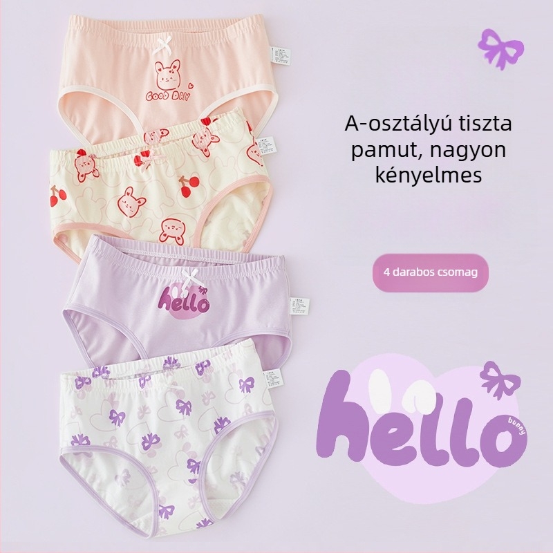 Lányok pamut alsónadrágja, A osztály, 6-12 éves, középmagas derekú, kényelmes, nyomásmentes