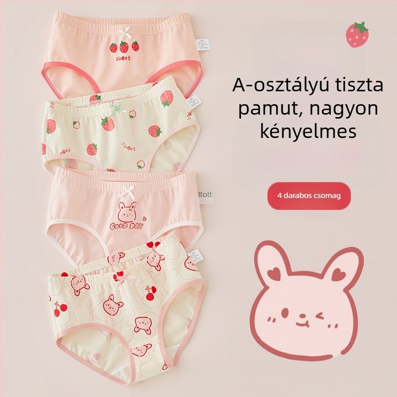 Lányok pamut alsónadrágja, A osztály, 6-12 éves, középmagas derekú, kényelmes, nyomásmentes