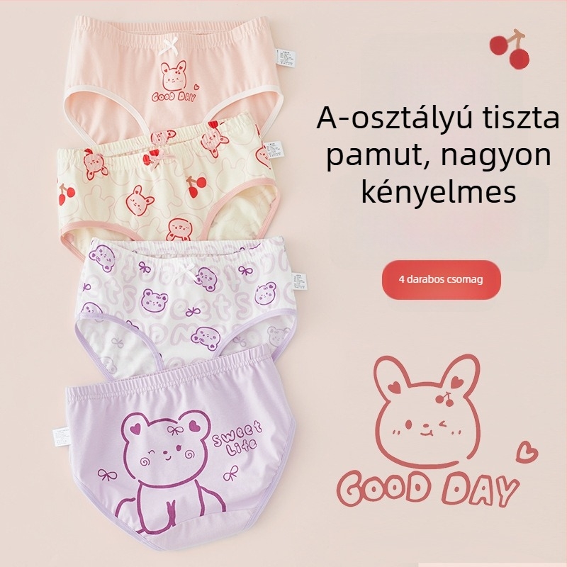 Lányok pamut alsónadrágja, A osztály, 6-12 éves, középmagas derekú, kényelmes, nyomásmentes