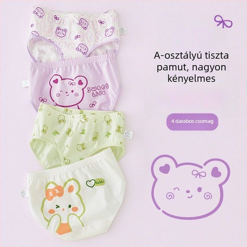 Lányok pamut alsónadrágja, A osztály, 6-12 éves, középmagas derekú, kényelmes, nyomásmentes