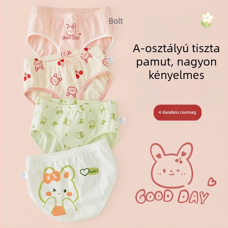 Lányok pamut alsónadrágja, A osztály, 6-12 éves, középmagas derekú, kényelmes, nyomásmentes