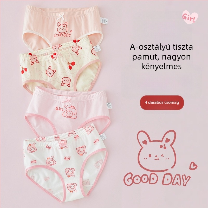 Lányok pamut alsónadrágja, A osztály, 6-12 éves, középmagas derekú, kényelmes, nyomásmentes