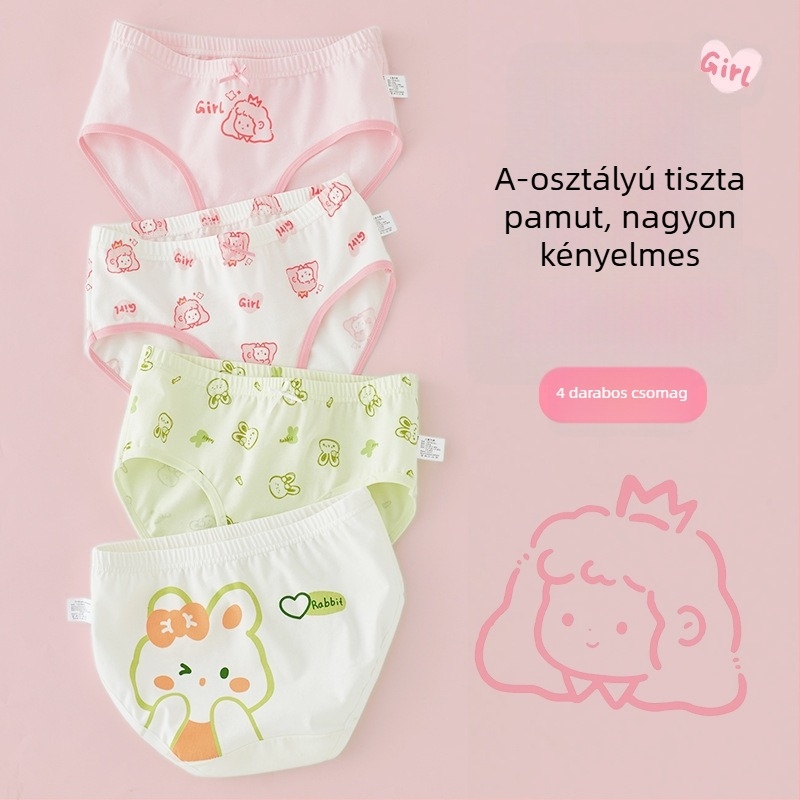 Lányok pamut alsónadrágja, A osztály, 6-12 éves, középmagas derekú, kényelmes, nyomásmentes