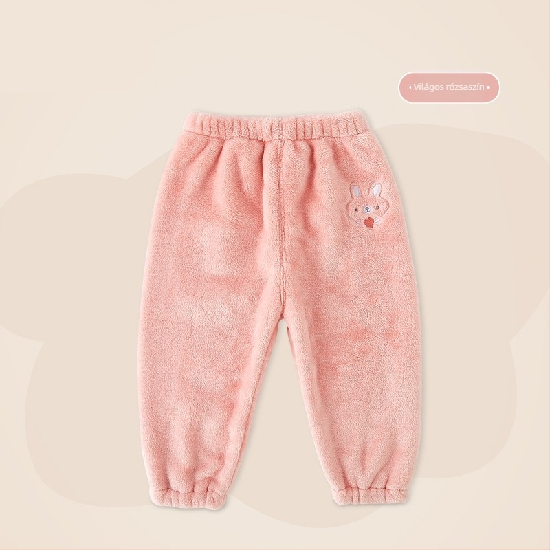 Gyerekeknek fleece-béléses nadrág, korall velúr, meleg tavasz–ősz időszakra