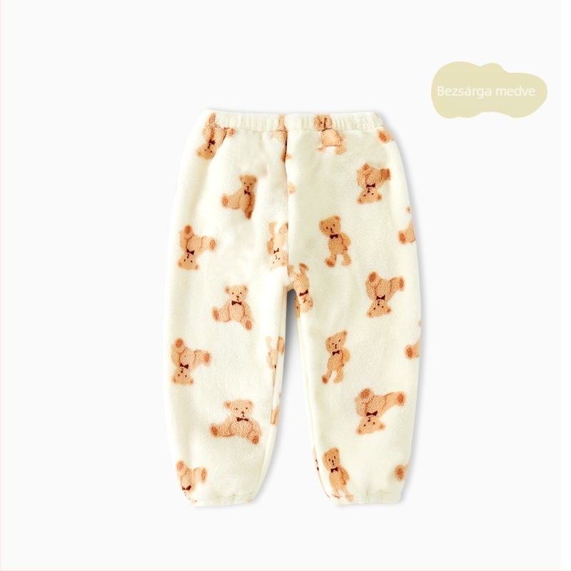 Gyerekeknek fleece-béléses nadrág, korall velúr, meleg tavasz–ősz időszakra