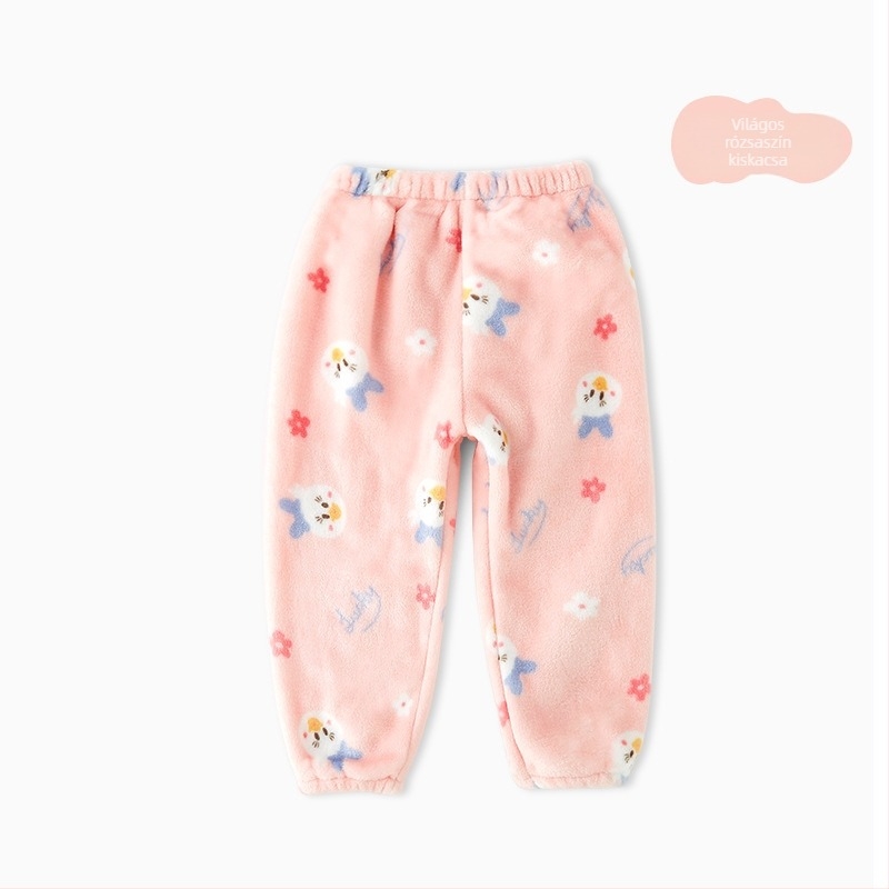 Gyerekeknek fleece-béléses nadrág, korall velúr, meleg tavasz–ősz időszakra