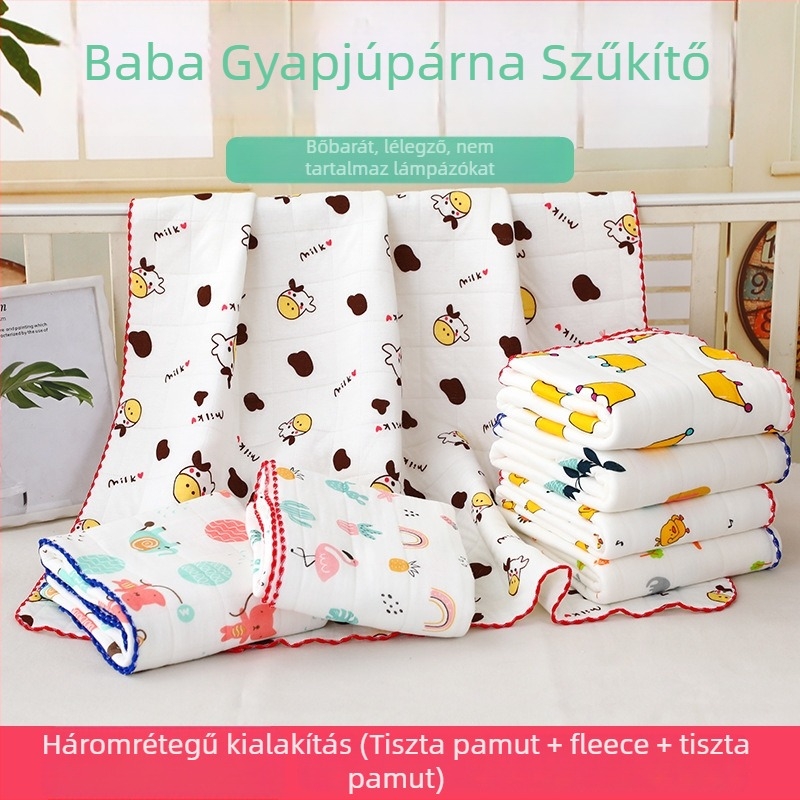 Újszülött pamut törölköző-wrap, meleg és quiltelt, minták: állatok, kockás, rajzfilmek