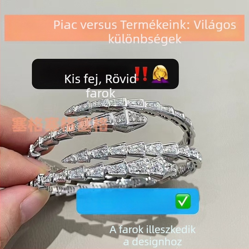 Kígyó karkötő többszögű kígyófej dizájnal, gyémántos kivitel, 18K bevonat (Anyag: V gold; Kezelés: Gyémánt; Eredet: Guangzhou; Évszak: 2023 ősz; Stílus: Könnyű luxus)