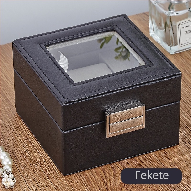 Bőr óratároló doboz 1 rekesz, átlátszó fedéllel, otthoni használatra, súly 246 g