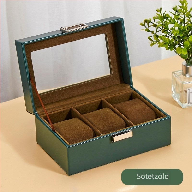 Bőr óratároló doboz 1 rekesz, átlátszó fedéllel, otthoni használatra, súly 246 g