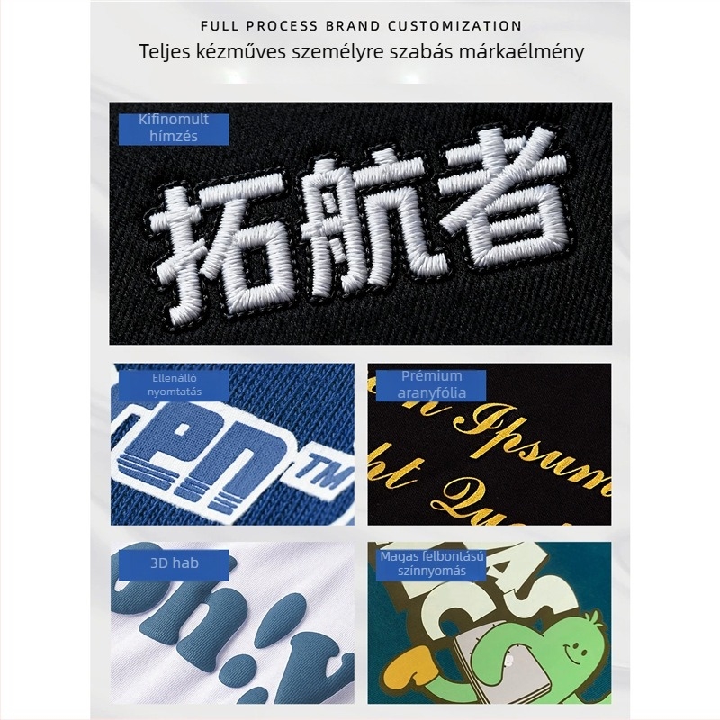 Álló galléros, fél cipzáros pulóver logónyomtatással, pamutkeverék anyag, laza szabás