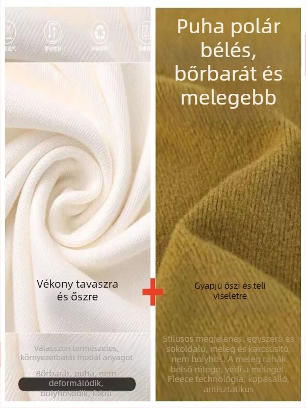 Női Modal felső kerek nyakkal, hosszú ujjú, plusz méret, karcsú szabás, egyszínű, alaprétegként viselhető