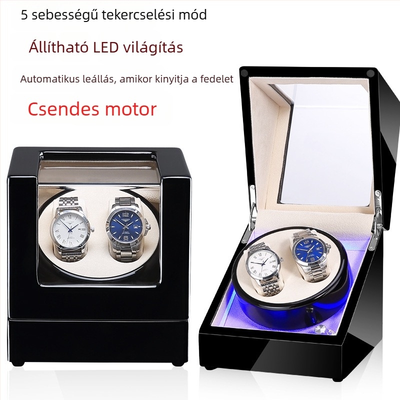 Automata mechanikus órák feltekerő doboza | Modell SVC2000, MDF piano felülettel, kézi csiszolás és polírozás