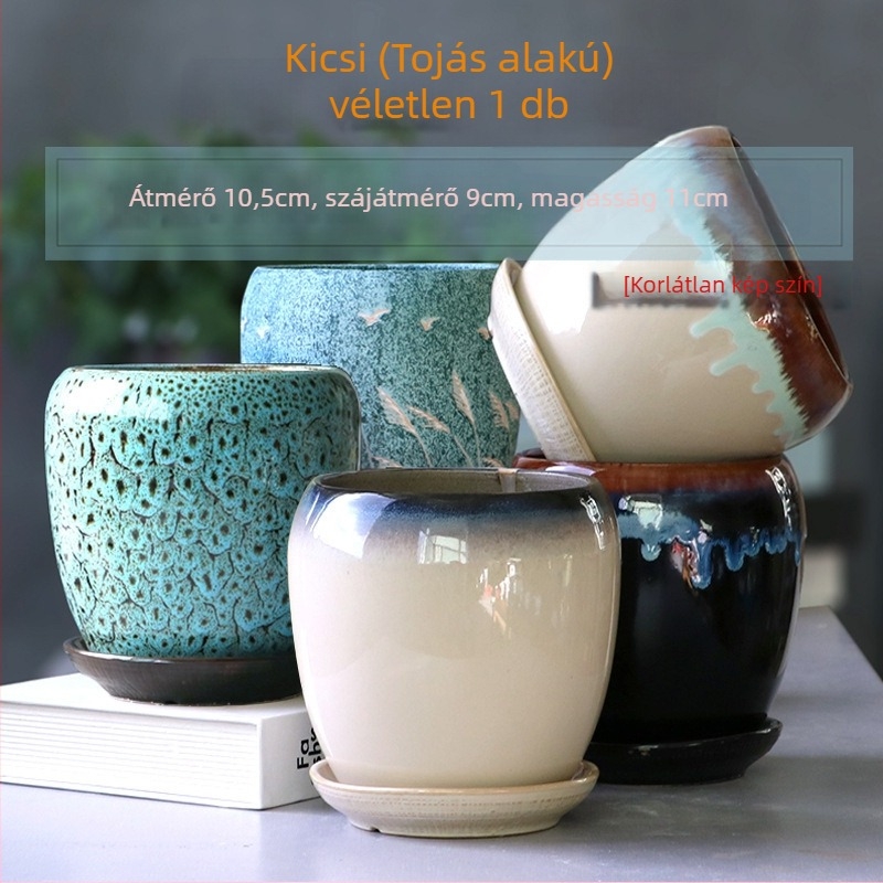 Nagy kerámia virágtartó tálcával, tojás alakú minimalist design beltéri növényekhez