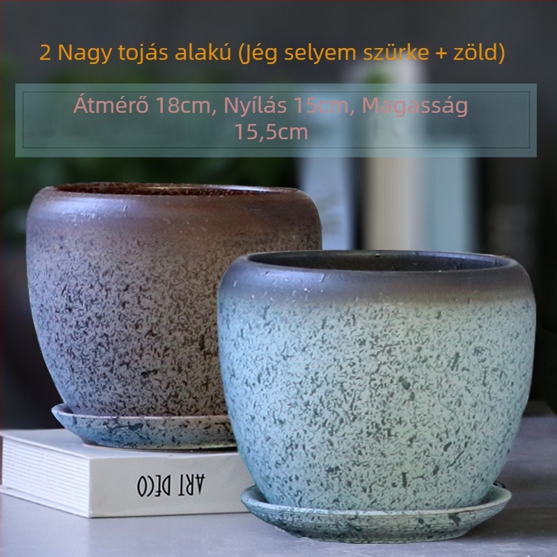 Nagy kerámia virágtartó tálcával, tojás alakú minimalist design beltéri növényekhez
