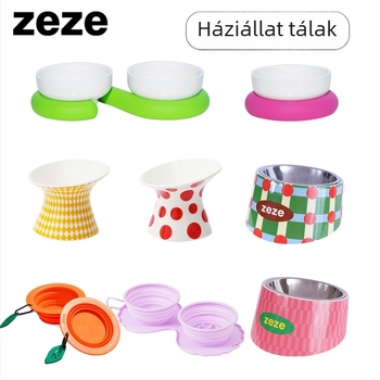 ZEZE macska- és kutyatálak készlet — kerámia magas etetőtál macskáknak, rozsdamentes acél etetőtál, összecsukható víztál dőlés elleni védelemmel