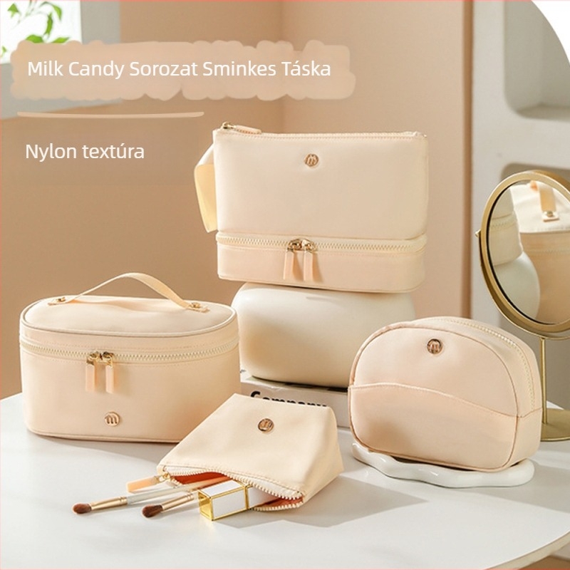 Nylon kozmetikai táska, vízálló, lélegző, multifunkcionális, cipzáras zárás, utazáshoz