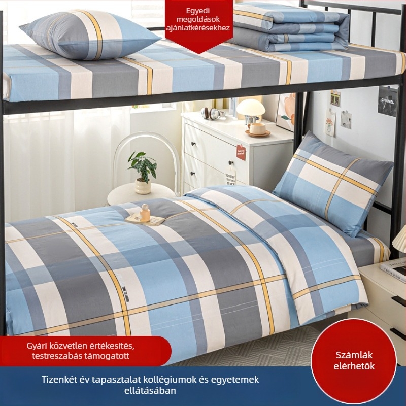 100% pamut ágynemű szett, egyágyas ágyhoz – 3- vagy 6-darabos készlet, lepedők és paplanhuzat geometriai mintával, kék színben