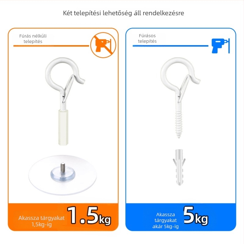 Ragasztó mennyezeti horog lámpásokhoz, fényfüzérhez és szúnyoghálókhoz – Vas, Egykaros, Modern minimalizmus, 5–10 kg teherbírás