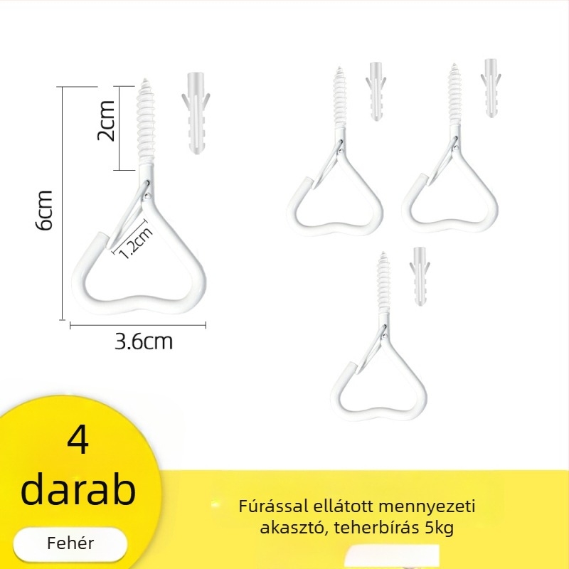 Ragasztó mennyezeti horog lámpásokhoz, fényfüzérhez és szúnyoghálókhoz – Vas, Egykaros, Modern minimalizmus, 5–10 kg teherbírás