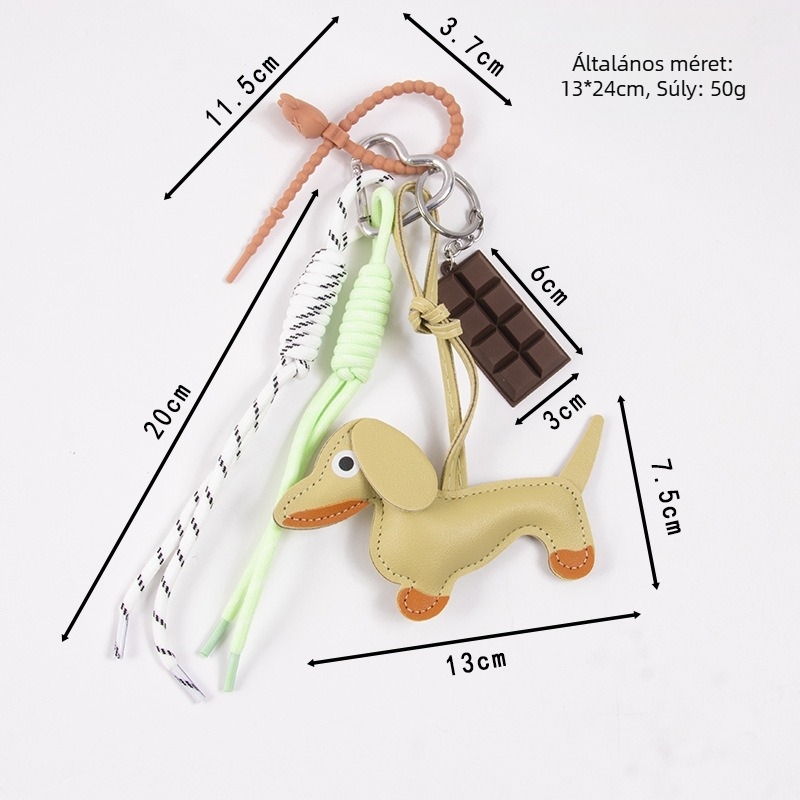 Blessed Jewelry PU bőr táskadísz kötött zsinórral, dachshund motívummal, divatos utazási kiegészítő