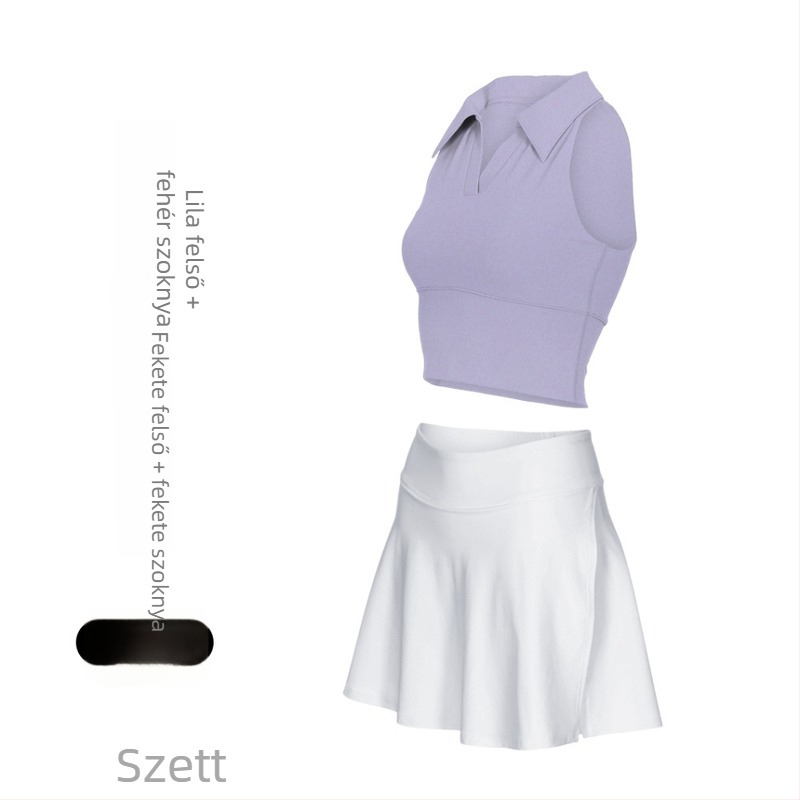 Polo galléros tenisz- és fitnesz ruházat, ujjatlan, rövidnadrág, levehető bélés, gyorsan száradó