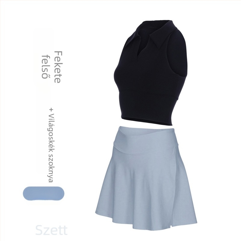 Polo galléros tenisz- és fitnesz ruházat, ujjatlan, rövidnadrág, levehető bélés, gyorsan száradó