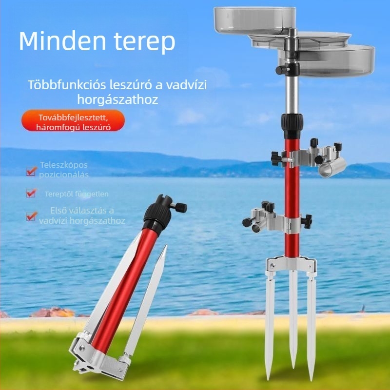 3–in–1 horgászbot-tartó kültéri használatra, hordozható multifunkcionális tartó etetőtálcával