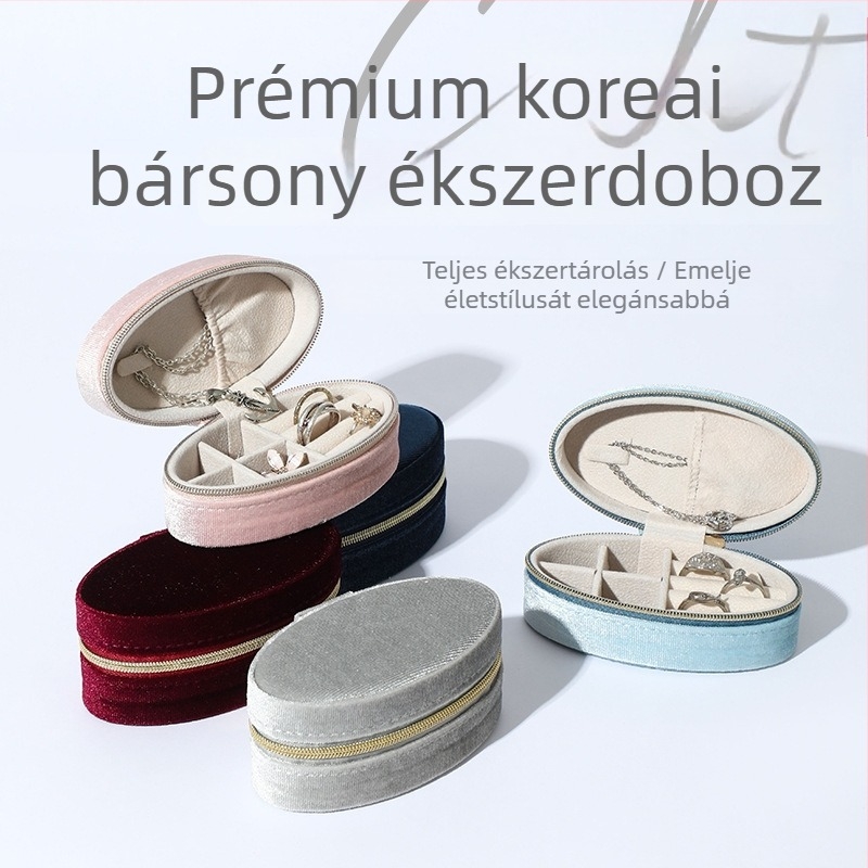 Flanel béléses ovális ékszer tároló doboz, kompakt hordozható cipzáras kivitel, Ruixiang márka, Yiwu eredetű