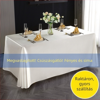 Fehér hosszú téglalap alakú asztalterítő szállodai konferenciateremhez, luxus desszert- és kiállítási asztalhoz logóval