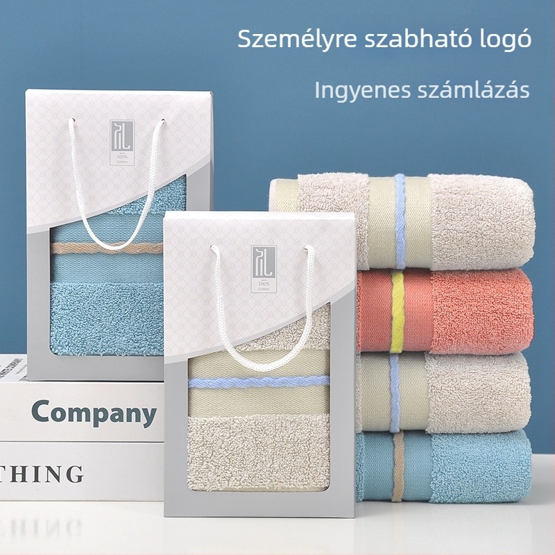 Jiarou 100% pamut törölköző ajándékdobozban, 32s szál, 120–140 g, varrt szegély, sík szövés, egyedi logó