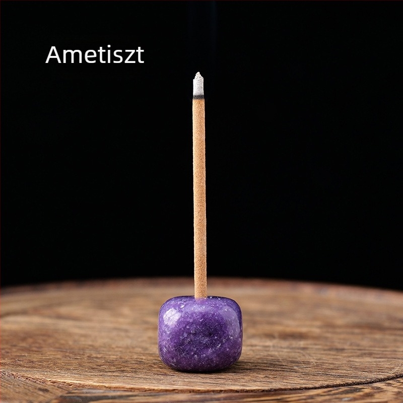 Természetes ametiszt kristály, négyszögletes kő illatosító dísz és füstölő alap