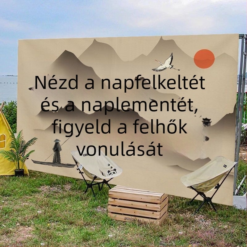 Kültéri kemping-stílusú függő textil háttér fotózásokhoz, piknik és tábor dekoráció zászlóval