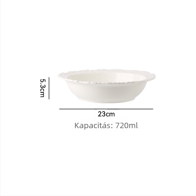 Desszert tányér, kerámia, szabálytalan alakú, retró stílusú, csipkés éllel, mikrohullámú sütőhöz használható