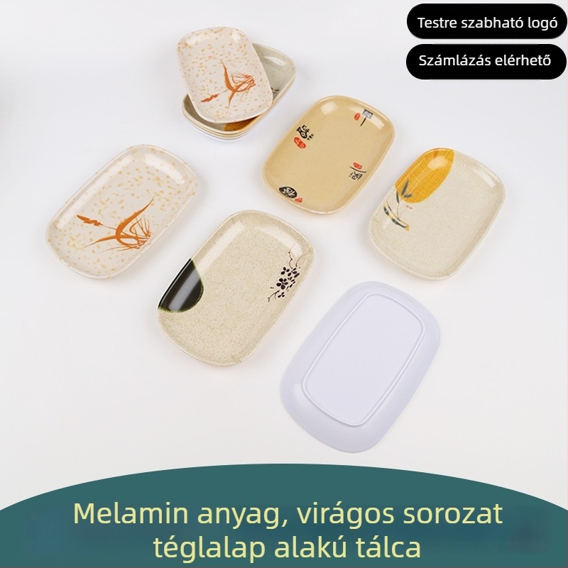 Melamin tál, négyszögletes, mázas felület, logó nyomtatható, mikrohullámú sütő nem használható
