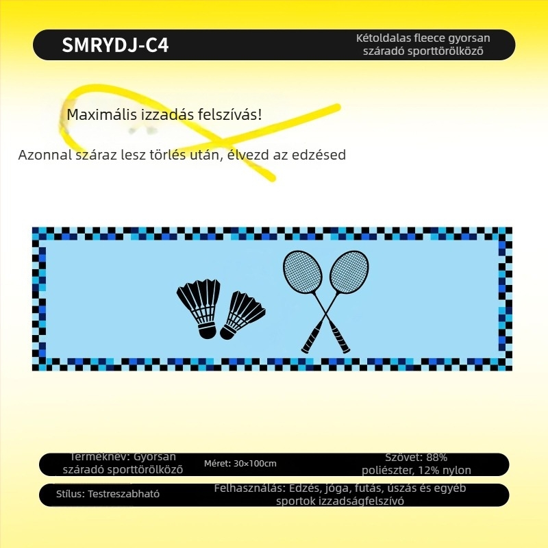 Sporttörölköző – Mikroszálas, gyorsan szárad, 60 g, logóval nyomtatható, testreszabható, ideális badmintonhoz és maratonfutáshoz