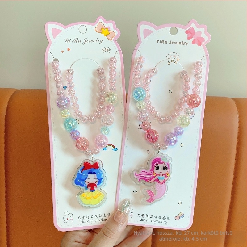 Hercegnő sorozat nyaklánc, gyerekeknek, rajzfilm-stílus, golyós lánc, medál része