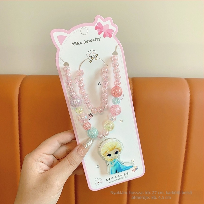 Hercegnő sorozat nyaklánc, gyerekeknek, rajzfilm-stílus, golyós lánc, medál része