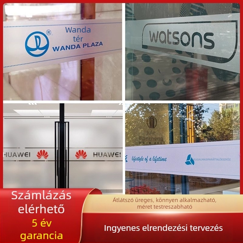 PVC fólia irodai üvegajtóhoz, öntapadós, modern minimalista stílus, egyszínű minta, testreszabható