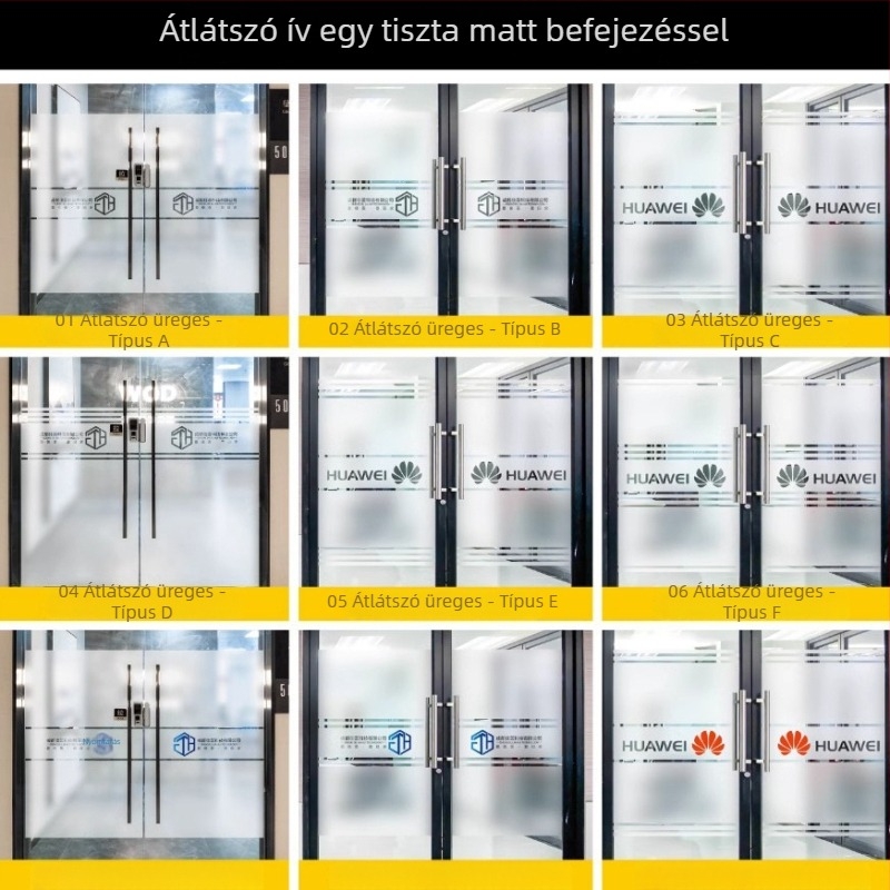 PVC fólia irodai üvegajtóhoz, öntapadós, modern minimalista stílus, egyszínű minta, testreszabható