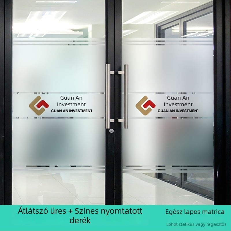 PVC fólia irodai üvegajtóhoz, öntapadós, modern minimalista stílus, egyszínű minta, testreszabható