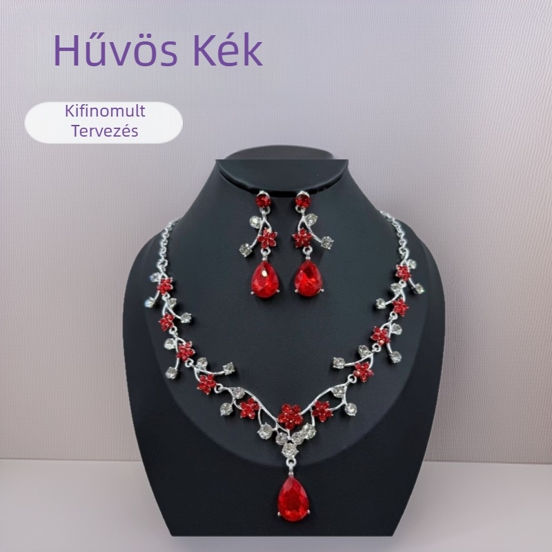 Kék vízcsepp nyaklánc, palota-stílusú – elegáns menyasszonyi ékszerszett