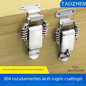 Szerszámosládához dupla rugós csattal, gombos típus, 304 rozsdamentes acél, masszív zár