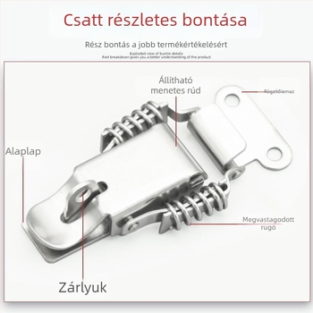 Szerszámosládához dupla rugós csattal, gombos típus, 304 rozsdamentes acél, masszív zár